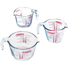 Pyrex Measuring Cups Glass (0.25L/0.5L/1L) Set/3
