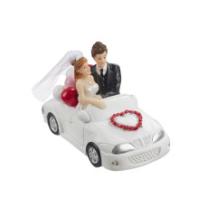 Cake topper Bridal Couple in Car Polystone 10x5.5cm