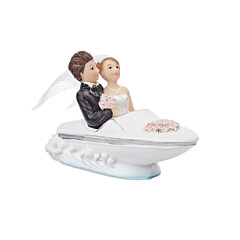 Cake topper Bride Couple in Boat Polystone 9cm