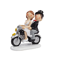 Cake topper Bridal Couple on Motorcycle Comic Polystone 8.5cm