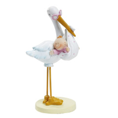 Cake topper Stork with Baby Pink 11cm