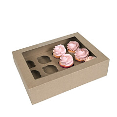HoM Cupcake Box 12 Kraft (incl. tray with window) 50pcs.