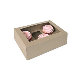 HoM Cupcake Box 6 Kraft (incl. tray with window) 100pcs.