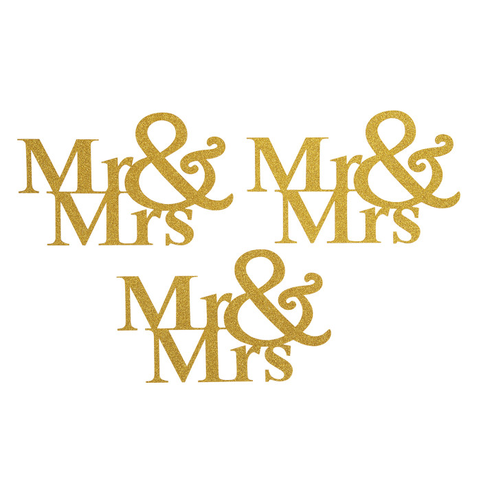 Cake topper Mr & Mrs Paper Gold 14.5x9cm 3pcs