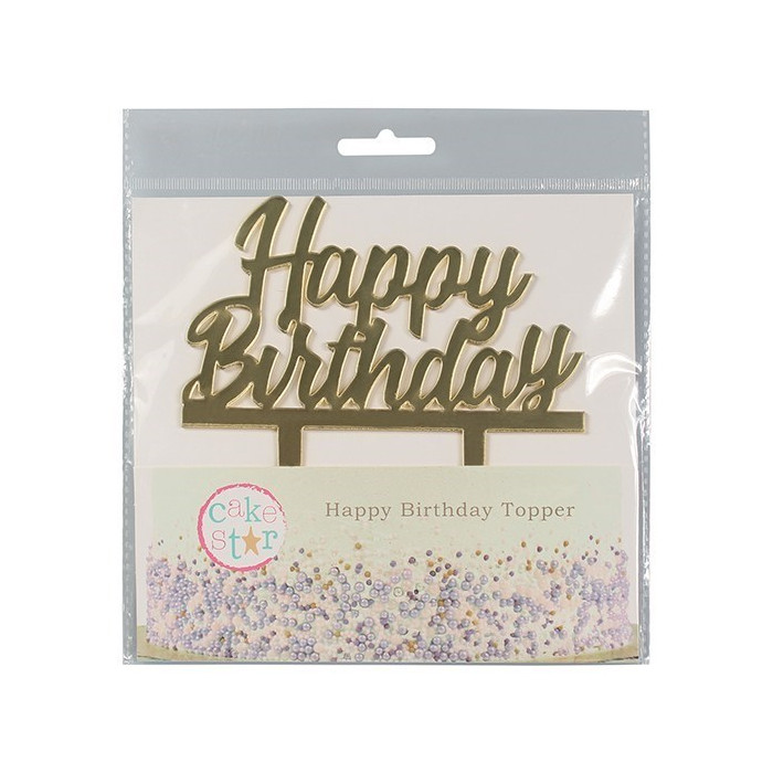 Culpitt Cake topper Acrylic Happy Birthday Gold 145x85mm