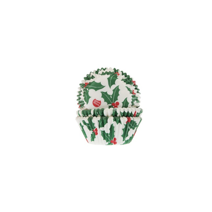Cupcake Cups HoM Holly Leaf with Berry 50x33mm. 50pcs.