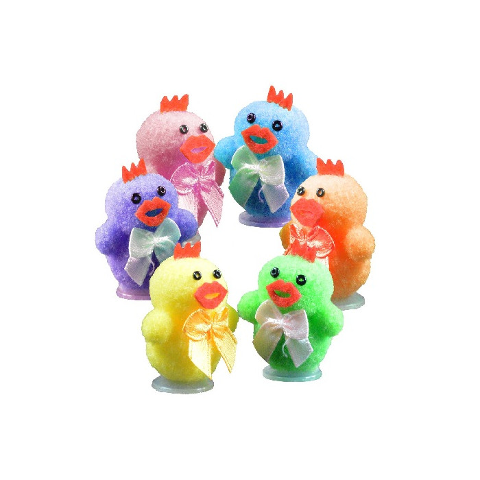 Plush Decoration Chicks Coloured With Bow 4cm, 24 pieces