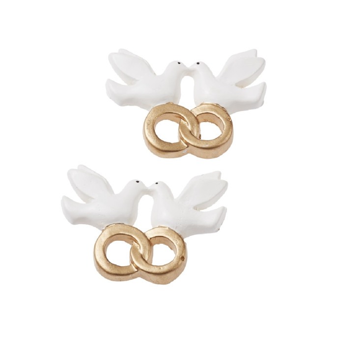 Cake topper Doves with Rings Polystone 2pcs 3cm
