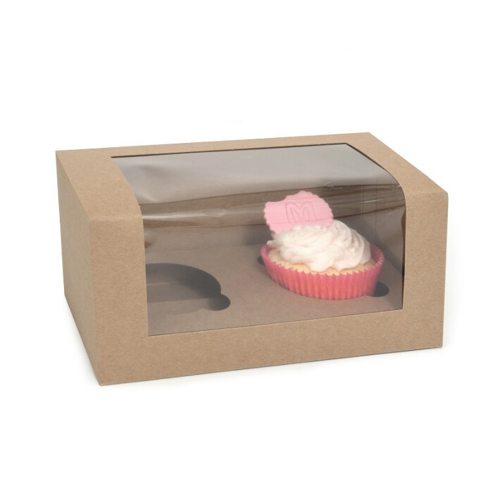 HoM Cupcake Box 2 Kraft (incl. tray with window) 3pcs.
