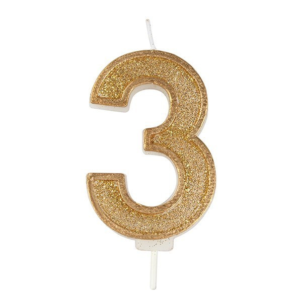 Culpitt Number candle #3 Gold with Glitter