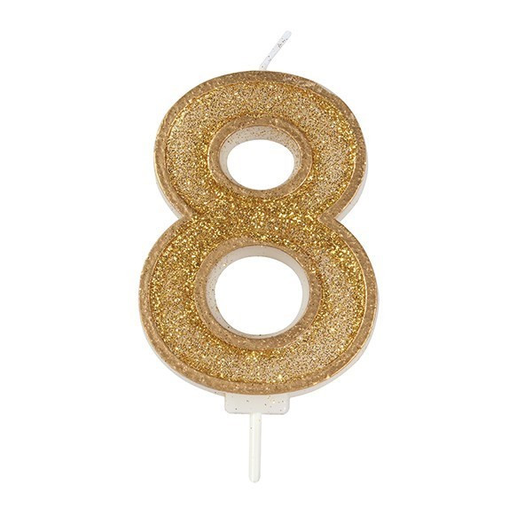 Culpitt Number candle #8 Gold with Glitter
