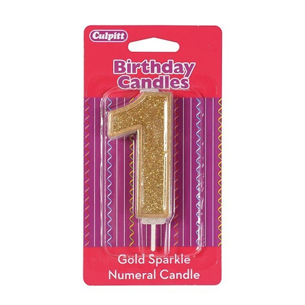 Culpitt Number candle #1 Gold with Glitter