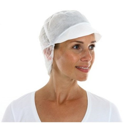 Disp. Cap with flap and hair collection white 100 pcs.