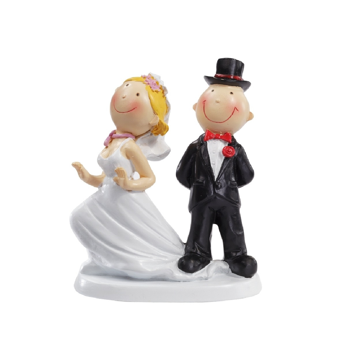 Cake topper Bride Couple On Dress Standing Comically Polystone 9cm
