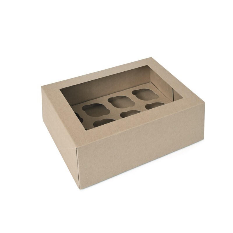 HoM Cupcake Box 12 MINI Kraft (incl tray with window) 2pcs
