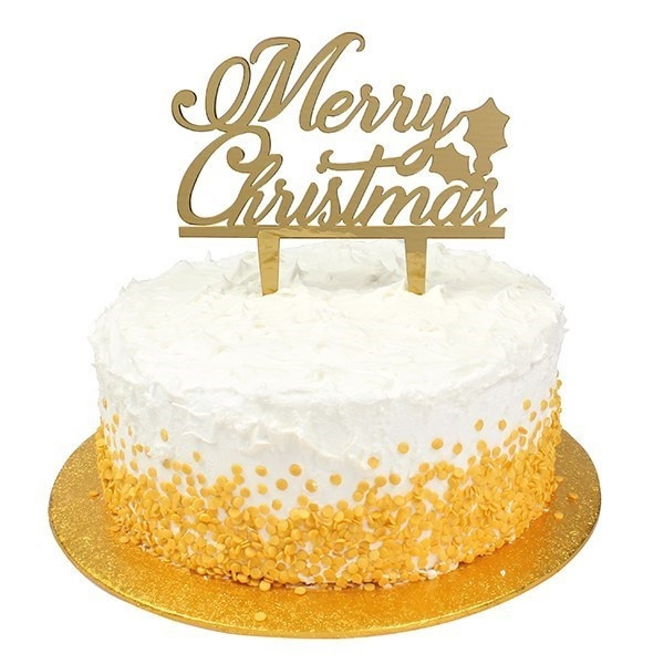 Culpitt Cake topper Acrylic Merry Christmas Gold 150x85mm