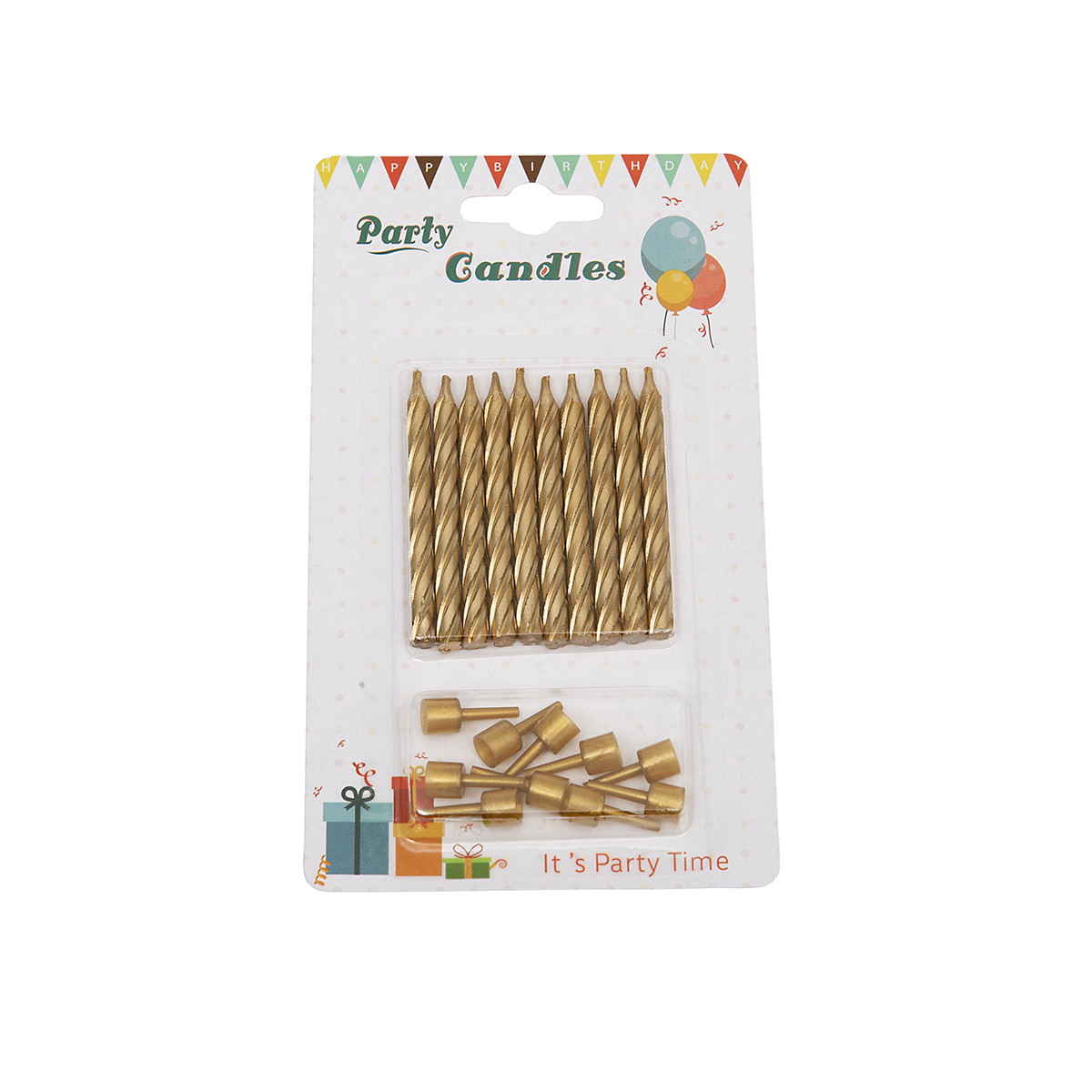 Cake candles with holders Gold 10pcs